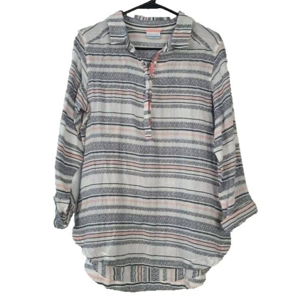 Columbia Womens Top Medium Striped Southwest Print 3/4 Sleeve‎ Outdoor Hiking